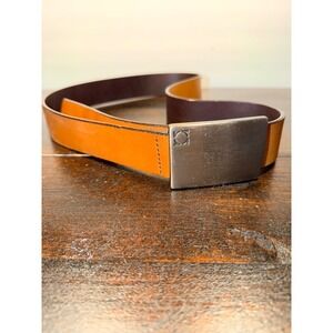 Kenneth Cole Reaction Mens Brown Leather Belt Silver Tone Buckle Size 36